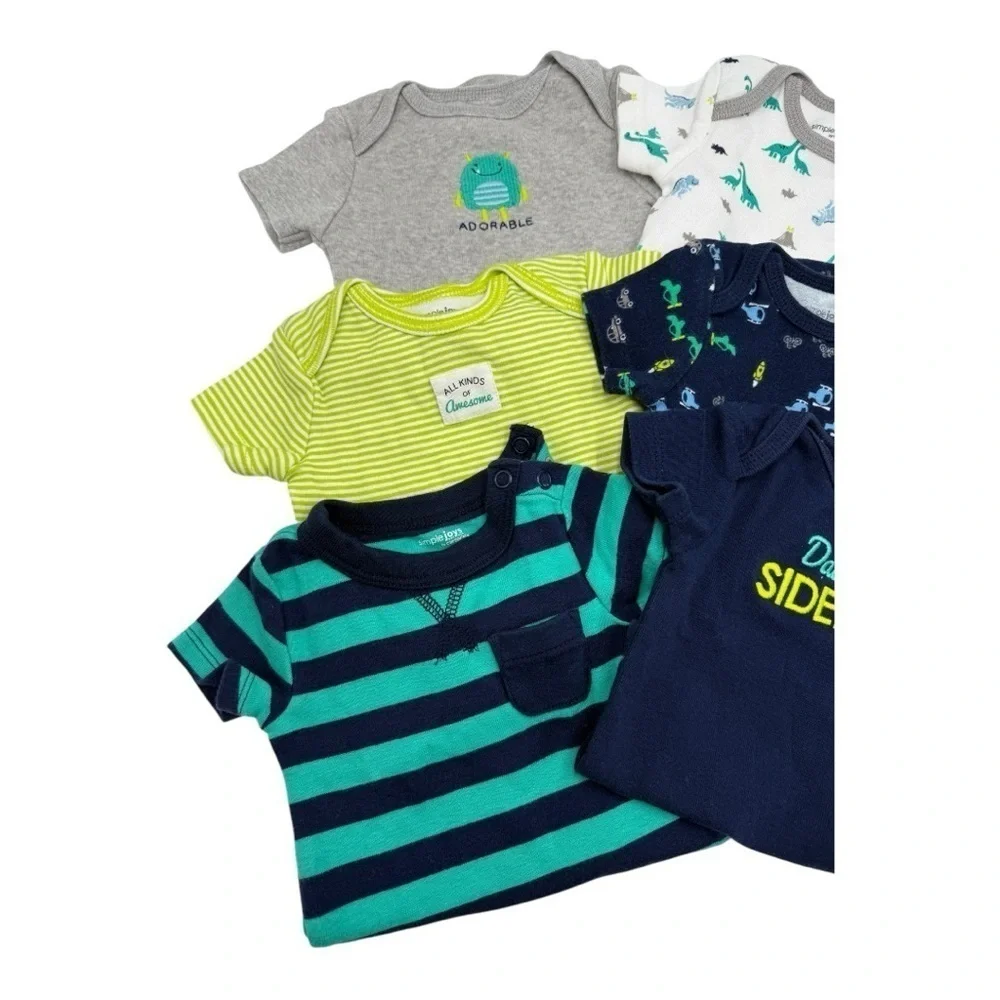 Like New Carter's Kids Striped and Graphic Tees Bodysuits- Green, Blue, Gray